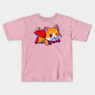 Cute Corgi Dog Super Bite Bone Cartoon Kids T-Shirt